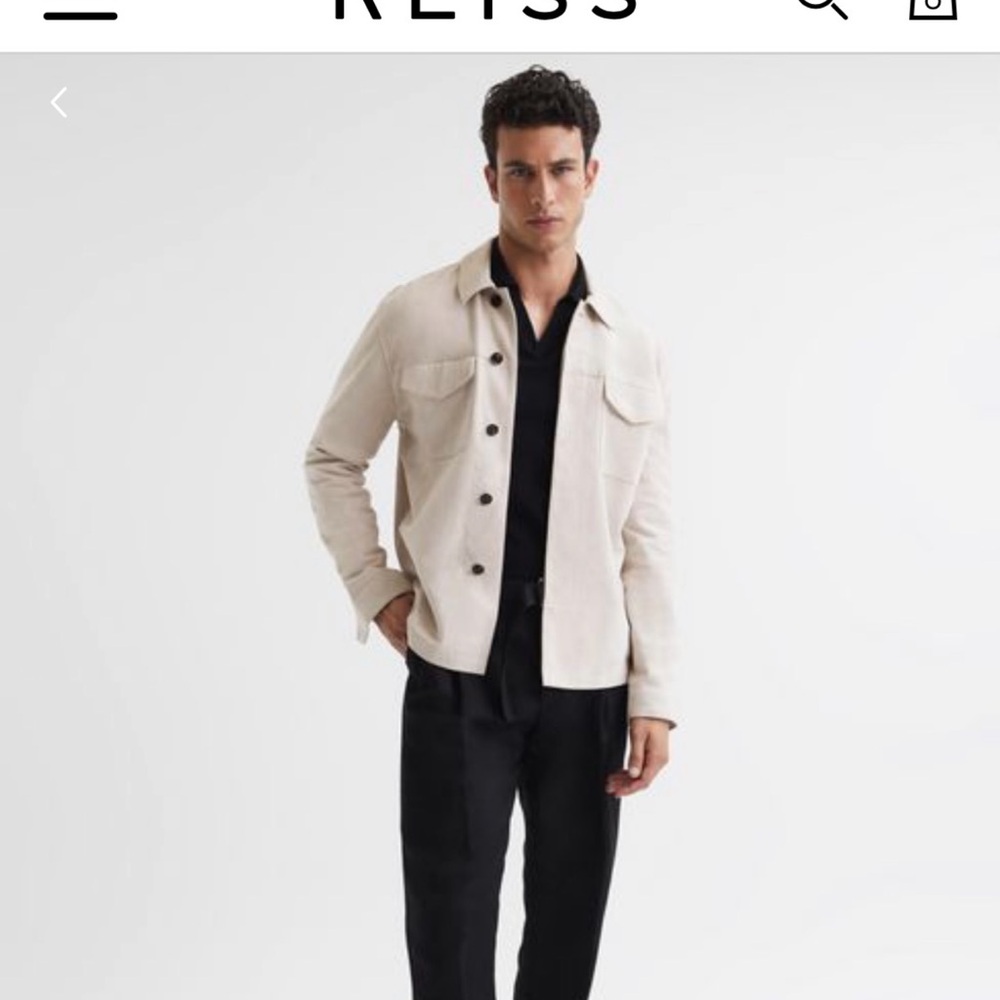 Reiss Men's Beige Suede Shirt Jacket